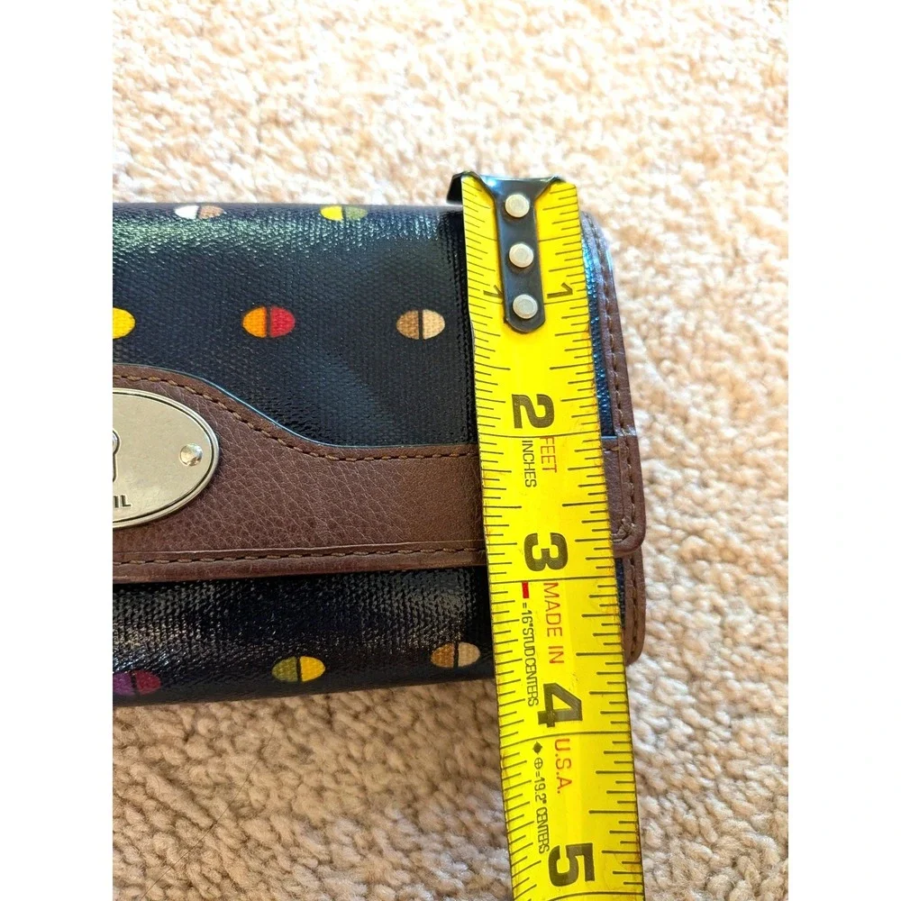 Fossil Key-Per Navy Blue Polka Dot Coated Canvas Clutch Wallet